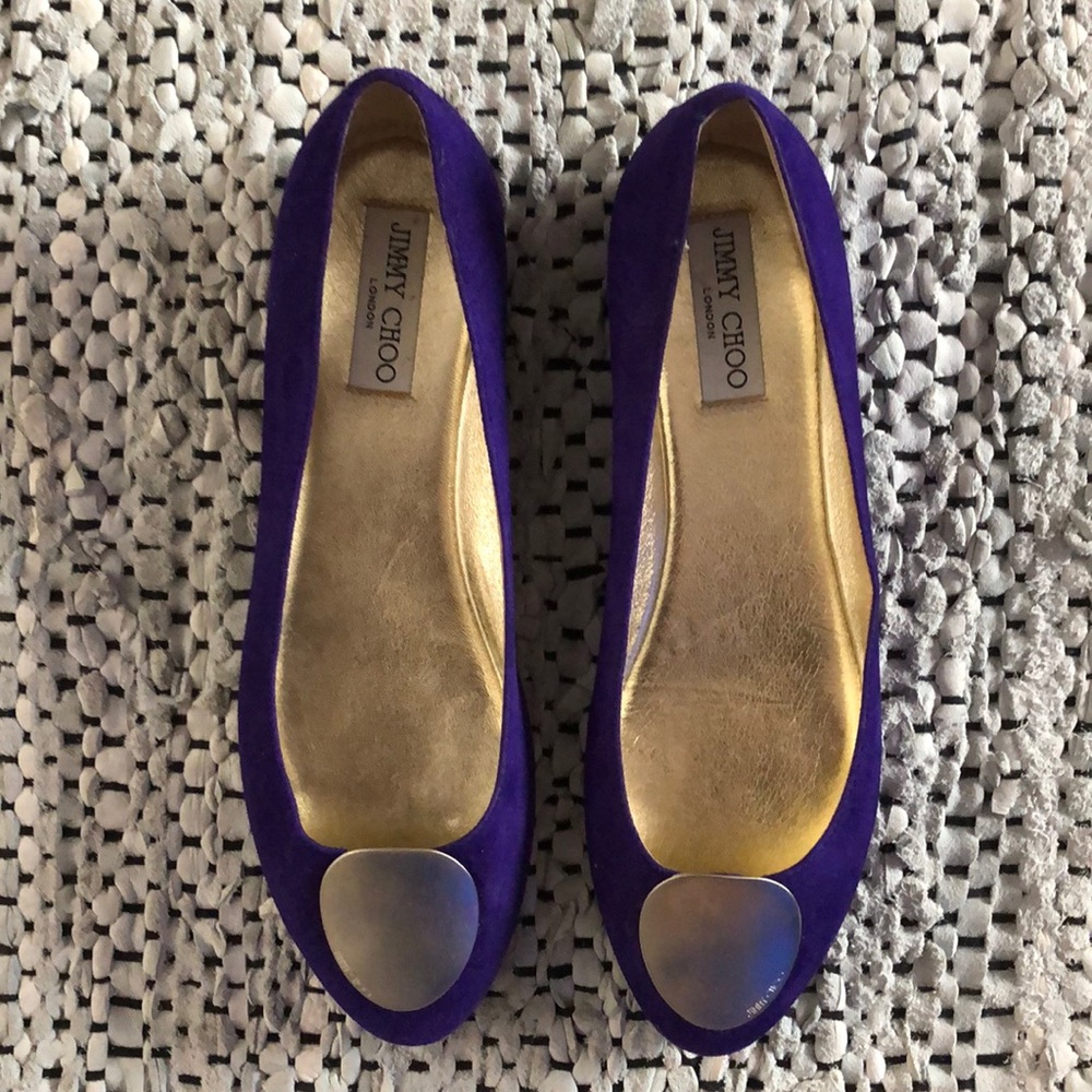 Jimmy Choo - Wray Sue Ballet Flats - Violet Suede Flats with Gold Accents 40.5 - Picture 3 of 10